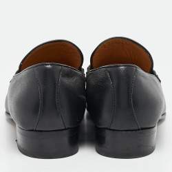 Pre Owned Gucci Black Leather Interlocking G Loafers Size 39