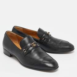 Pre Owned Gucci Black Leather Interlocking G Loafers Size 39