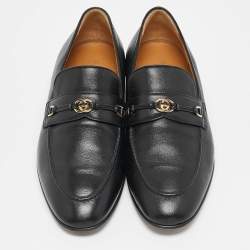 Pre Owned Gucci Black Leather Interlocking G Loafers Size 39