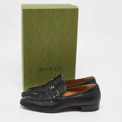 Pre Owned Gucci Black Leather Interlocking G Loafers Size 39