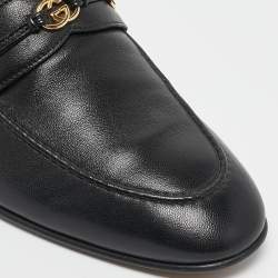 Pre Owned Gucci Black Leather Interlocking G Loafers Size 39