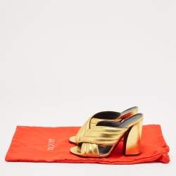 Gucci Metallic Gold Leather Webby Slide Sandals Size 36.5
