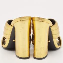 Gucci Metallic Gold Leather Webby Slide Sandals Size 36.5