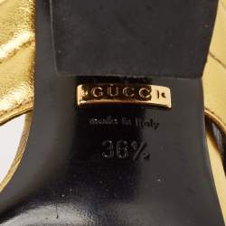 Gucci Metallic Gold Leather Webby Slide Sandals Size 36.5