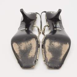 مملوكة مسبقًا Gucci Black/Cream Snakeskin Embossed Leather Slingback Sandals Size 37