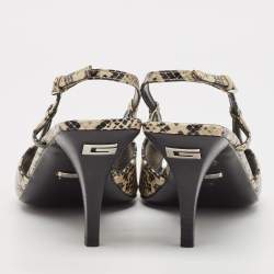 مملوكة مسبقًا Gucci Black/Cream Snakeskin Embossed Leather Slingback Sandals Size 37