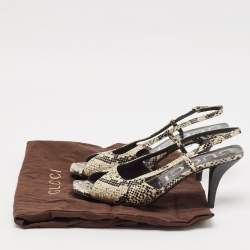 مملوكة مسبقًا Gucci Black/Cream Snakeskin Embossed Leather Slingback Sandals Size 37
