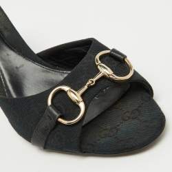 Gucci Navy Blue GG Canvas Horsebit Slide Sandals Size 40.5