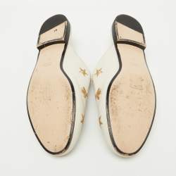 Gucci White Leather Bee and Star Embroidered Princetown Flat Mules Size 38