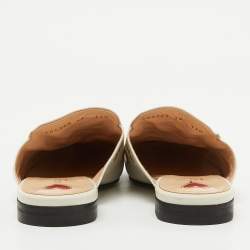 Gucci White Leather Bee and Star Embroidered Princetown Flat Mules Size 38