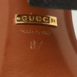 مملوكة مسبقًا Gucci Brown Leather and Web Tape Horsebit Ankle Strap Sandals Size 37