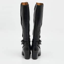 مملوكة مسبقًا حذاء بوت للركبة غوتشي جلد أسود إليزابيث مقاس 42