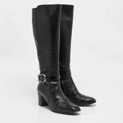 مملوكة مسبقًا حذاء بوت للركبة غوتشي جلد أسود إليزابيث مقاس 42