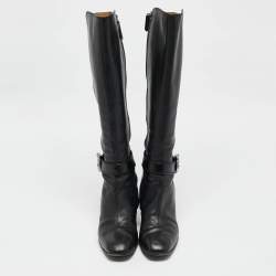 مملوكة مسبقًا حذاء بوت للركبة غوتشي جلد أسود إليزابيث مقاس 42