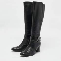 مملوكة مسبقًا حذاء بوت للركبة غوتشي جلد أسود إليزابيث مقاس 42