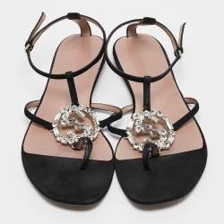 Pre Owned Gucci Black Suede Crystal Embellished Flat Sandals Size 39