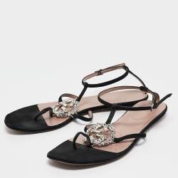 Pre Owned Gucci Black Suede Crystal Embellished Flat Sandals Size 39