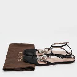 Pre Owned Gucci Black Suede Crystal Embellished Flat Sandals Size 39