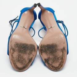 Pre Owned Gucci Blue Satin Crystal Embellished Interlocking G Ankle Strap Sandals Size 39