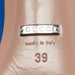 Pre Owned Gucci Blue Satin Crystal Embellished Interlocking G Ankle Strap Sandals Size 39