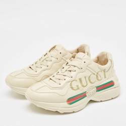 Gucci Cream Leather Vintage Logo Rhyton Sneakers Size 38