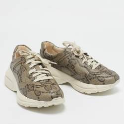 Gucci Beige Jumbo GG Supreme Canvas Rhyton Sneakers Size 38