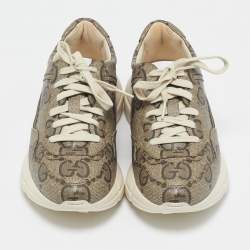 Gucci Beige Jumbo GG Supreme Canvas Rhyton Sneakers Size 38