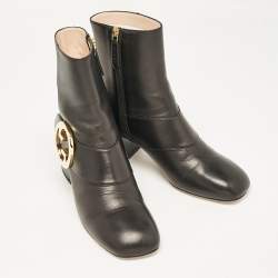 Gucci Black Leather GG Blondie Ankle Boots Size 38