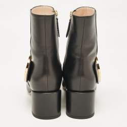 Gucci Black Leather GG Blondie Ankle Boots Size 38