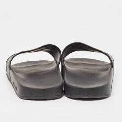 Gucci Black/Gold Coated Canvas and Leather Star Guccy Pool Slides Size 39