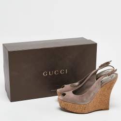 Gucci Mauve Suede Cork Wedge Sandals Size 38