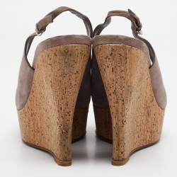 Gucci Mauve Suede Cork Wedge Sandals Size 38