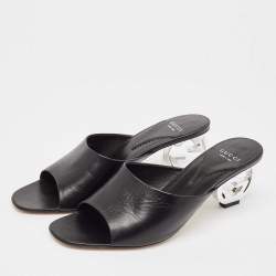 Gucci Black Leather Bella Slide Sandals Size 42