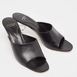 Gucci Black Leather Bella Slide Sandals Size 42