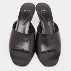 Gucci Black Leather Bella Slide Sandals Size 42