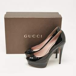Pre Owned Gucci Black Patent Leather Peep Toe Pumps Size 38