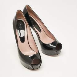 Pre Owned Gucci Black Patent Leather Peep Toe Pumps Size 38