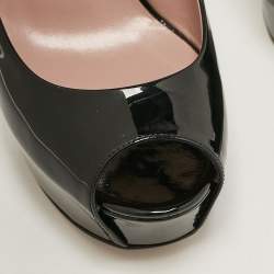 Pre Owned Gucci Black Patent Leather Peep Toe Pumps Size 38