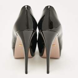 Pre Owned Gucci Black Patent Leather Peep Toe Pumps Size 38