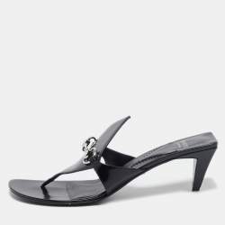 Pre Owned Gucci Black Leather Horsebit Block Heel Slide Sandals Size 42