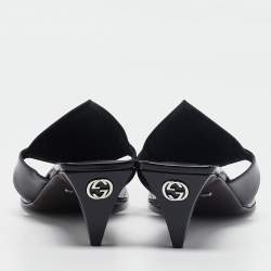 Pre Owned Gucci Black Leather Horsebit Block Heel Slide Sandals Size 42