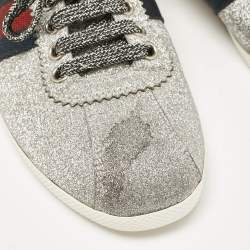 Gucci Silver Glitter Web Bambi Sneakers Size 38.5
