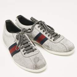 Gucci Silver Glitter Web Bambi Sneakers Size 38.5