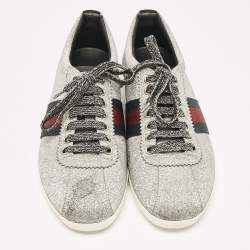 Gucci Silver Glitter Web Bambi Sneakers Size 38.5