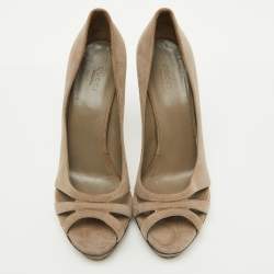 Gucci Grey Suede Bamboo Heel Open Toe Pumps Size 39.5