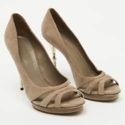 Gucci Grey Suede Bamboo Heel Open Toe Pumps Size 39.5