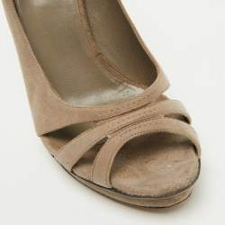 Gucci Grey Suede Bamboo Heel Open Toe Pumps Size 39.5