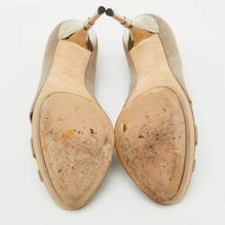 Gucci Grey Suede Bamboo Heel Open Toe Pumps Size 39.5