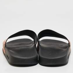 Pre Owned Gucci Pink/Black GG Bloom Supreme Canvas Slide Flats Size 39