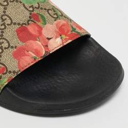 Pre Owned Gucci Pink/Black GG Bloom Supreme Canvas Slide Flats Size 39